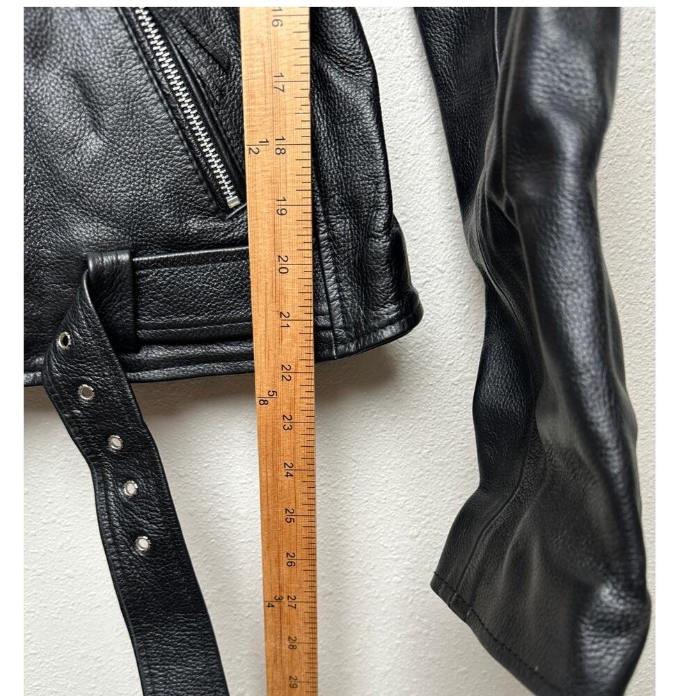 Carrie Hoxton Black Leather Moto Biker Jacket Women’s 14 Belted Zip - Picture 14 of 15